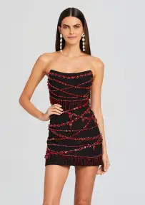 Prae Crystal Embellished Dress(Black/Red,XXS)