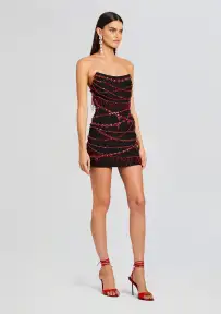 Prae Crystal Embellished Dress(Black/Red,XXS)