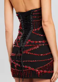 Prae Crystal Embellished Dress(Black/Red,XXS)