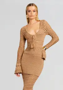 Sereno Knit Crochet Dress(Metallic Nude Bronze,XXS)