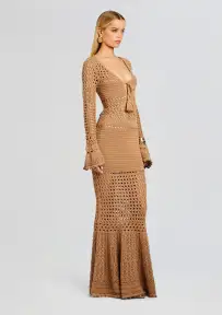 Sereno Knit Crochet Dress(Metallic Nude Bronze,XXS)