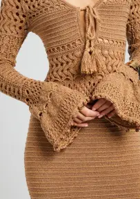 Sereno Knit Crochet Dress(Metallic Nude Bronze,XXS)