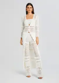 Alaia Knit Crochet Cardigan(Iridescent White,XXS)