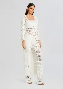 Alaia Knit Crochet Cardigan(Iridescent White,XXS)