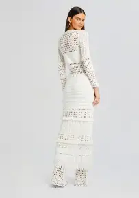 Alaia Knit Crochet Cardigan(Iridescent White,XXS)