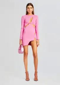 Ariel Long Sleeve Mini Dress(Pink,XS)