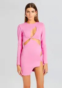 Ariel Long Sleeve Mini Dress(Pink,XS)