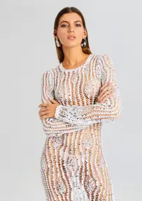 Cherri Sequin Crochet Dress(White,XS/S)