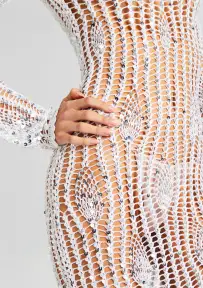 Cherri Sequin Crochet Dress(White,XS/S)