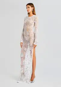 Cherri Sequin Crochet Dress(White,XS/S)