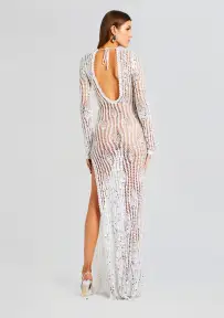 Cherri Sequin Crochet Dress(White,XS/S)