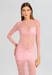 Ellie Lace Midi Dress(Baby Pink,XS)