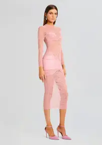 Ellie Lace Midi Dress(Baby Pink,XS)