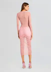 Ellie Lace Midi Dress(Baby Pink,XS)