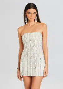 Esmeray Embellished Dress(White,XXS)