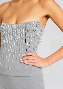 Chloe Embellished Top(Gray/Silver,XXS)