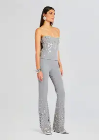 Chloe Embellished Top(Gray/Silver,XXS)