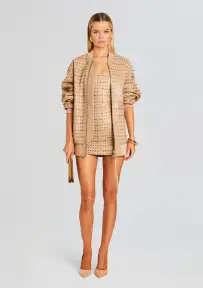 Gianna Embellished Leather Jacket(Nude,XXS)