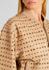 Gianna Embellished Leather Jacket(Nude,XXS)