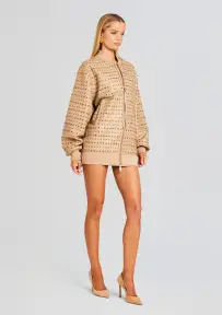 Gianna Embellished Leather Jacket(Nude,XXS)