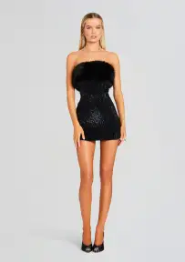 Torin Sequin Fur Dress(Black Fur,XXS)
