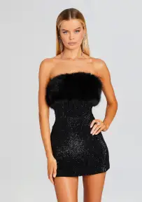 Torin Sequin Fur Dress(Black Fur,XXS)