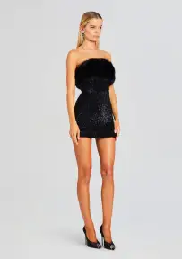 Torin Sequin Fur Dress(Black Fur,XXS)