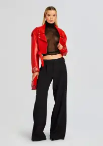 Victoria Leather Jacket(Fiery Red,XXS)