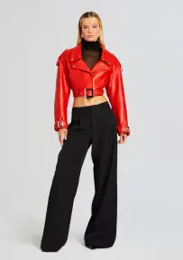 Victoria Leather Jacket(Fiery Red,XXS)