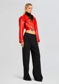 Victoria Leather Jacket(Fiery Red,XXS)
