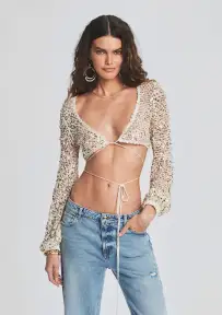 Vera Sequin Crochet Top(Ivory Gold,XS/S)