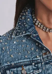 Ada Crystal Embellished Denim Jacket(Arctic Crystal,XXS)
