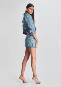 Ada Crystal Embellished Denim Jacket(Arctic Crystal,XXS)