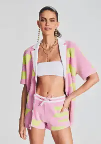 Lei Shirt(Stripe Pink + Green,XXS)
