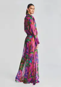 Zeca Silk Chiffon Pant(Tropical Leaf,XXS)