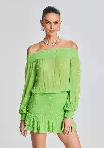 Taisha Embellished Silk Chiffon Dress(Lime Punch,XXS)