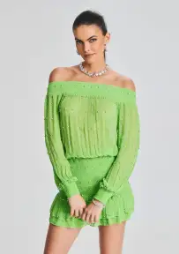 Taisha Embellished Silk Chiffon Dress(Lime Punch,XXS)