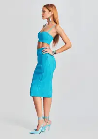 Gabi Bandage Knit Top(Aqua Blue,XXS)