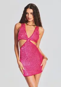 Crystal Sequin Crochet Dress(Hyper Pink,XS/S)
