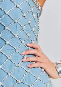 Hazel Embellished Denim Dress(Blue/Silver,XXS)