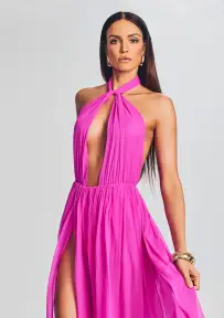 Ina Silk Chiffon Dress(Neon Pink,XXS)