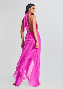 Ina Silk Chiffon Dress(Neon Pink,XXS)