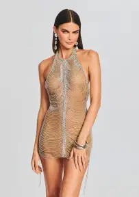Irina Halter Dress(Nude/Silver,XXS)