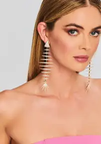 Bimini Crystal Fish Bone Earrings - Gold