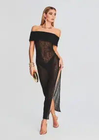 Ava Off Shoulder Dress(Black,XS)