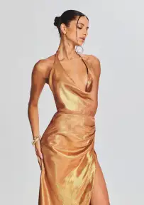 Cleo Silk Chiffon Dress(Nude Glitter,XXS)