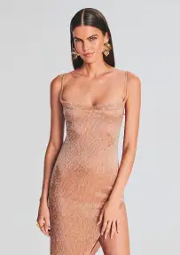 Topaz Glass Beaded Dress(Dusty Peach,XXS)