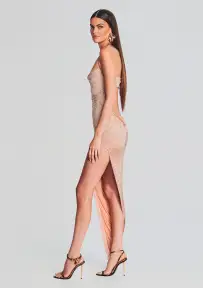 Topaz Glass Beaded Dress(Dusty Peach,XXS)