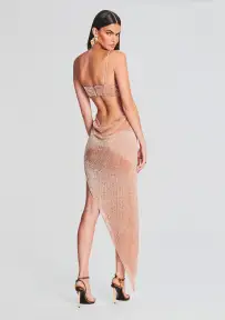 Topaz Glass Beaded Dress(Dusty Peach,XXS)