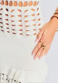 Eze Crochet Pearl Embellished Dress(White,XXS)